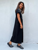 Mala Handworks Alisa Petite Cotton Kaftan in Black with Hand-Painted Zebra Design