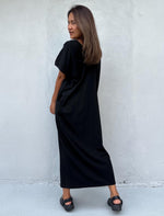 Mala Handworks Alisa Petite Cotton Kaftan in Black with Hand-Painted Zebra Design