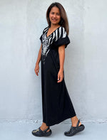 Mala Handworks Alisa Petite Cotton Kaftan in Black with Hand-Painted Zebra Design