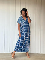Mala Handworks Alisa Petite Cotton Kaftan in Blue Surf Tie Dye Pattern
