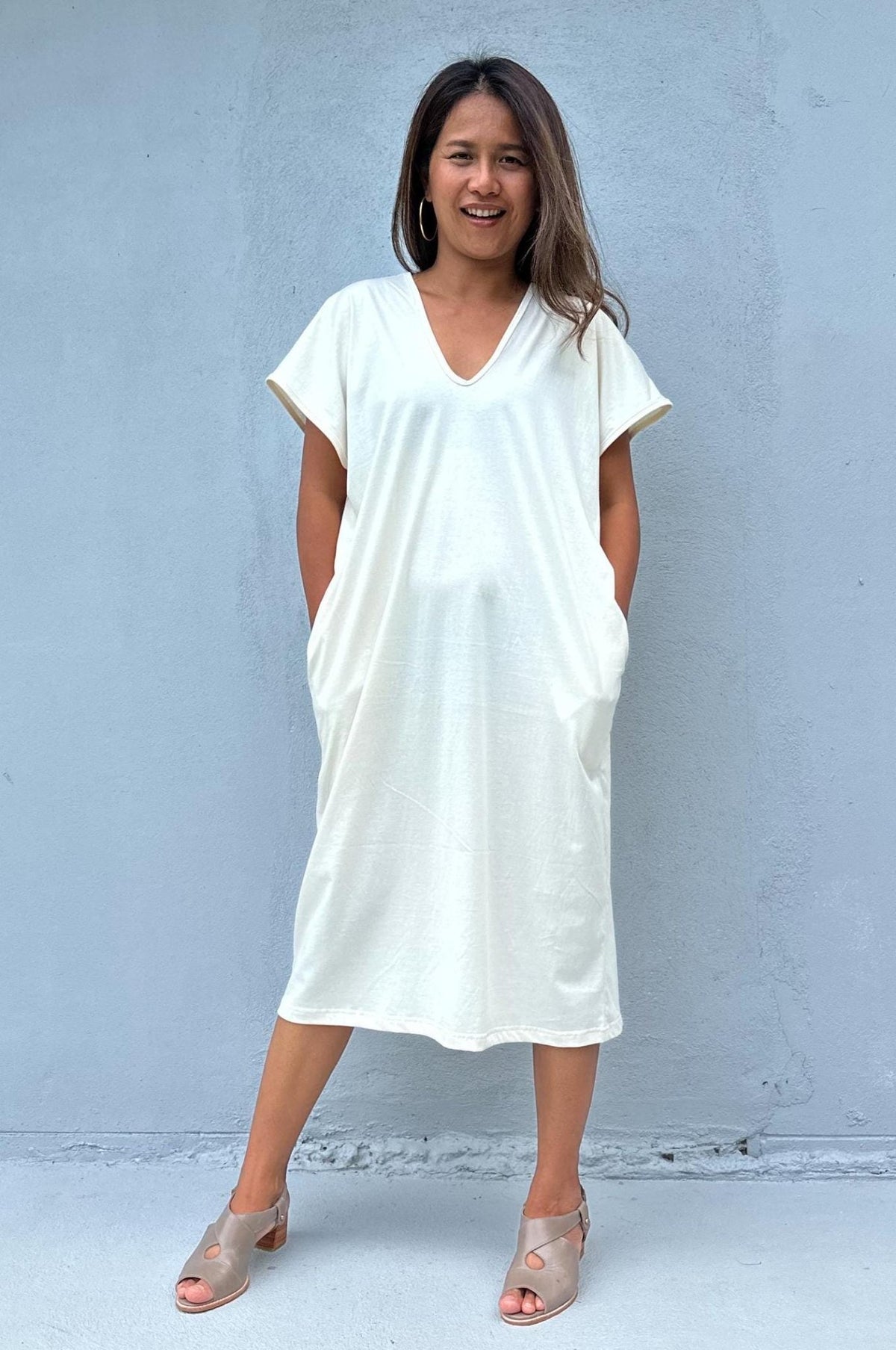 Mala Handworks Alisa Petite Cotton Kaftan in Cream