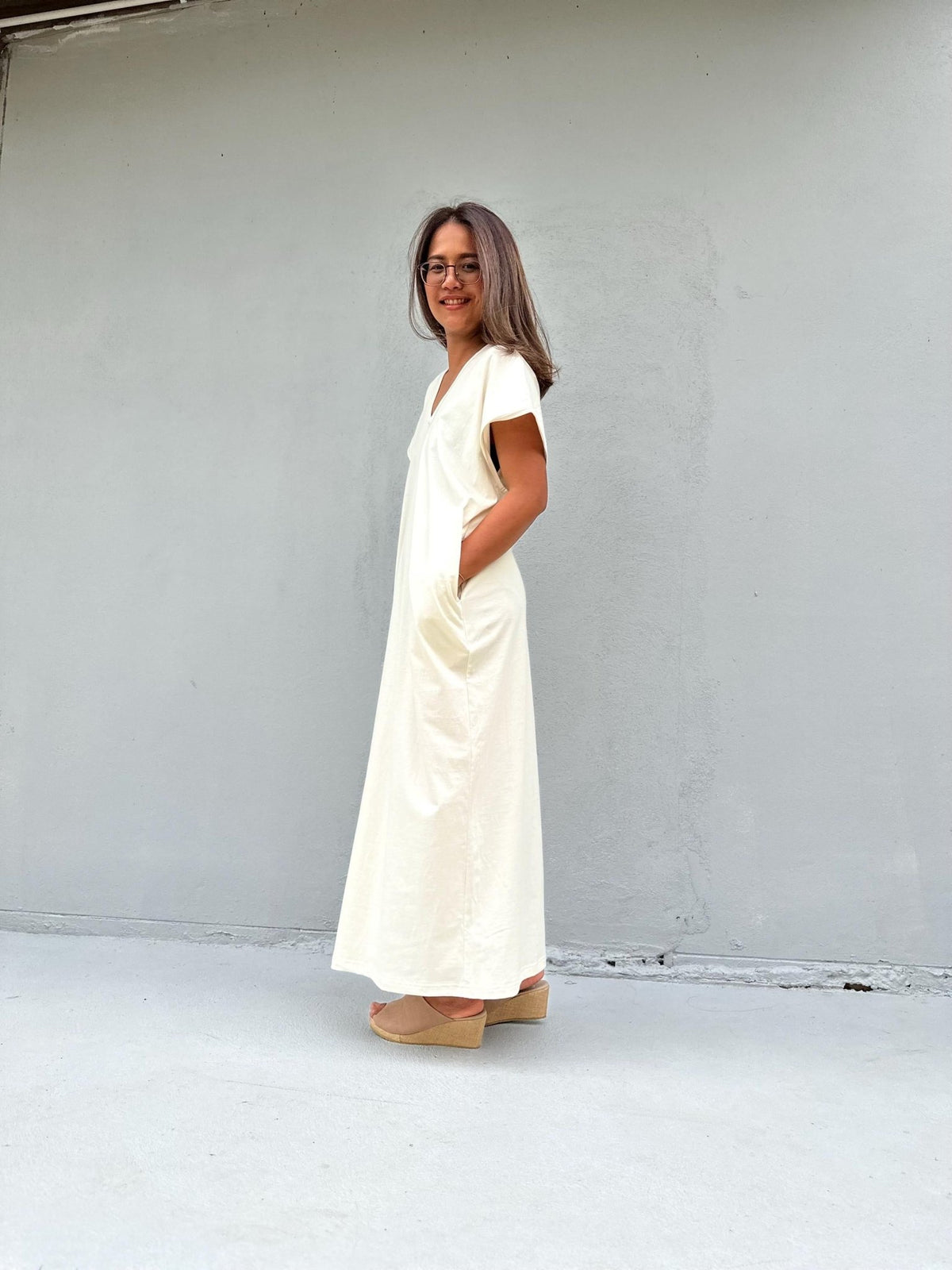 Mala Handworks Alisa Petite Cotton Kaftan in Cream