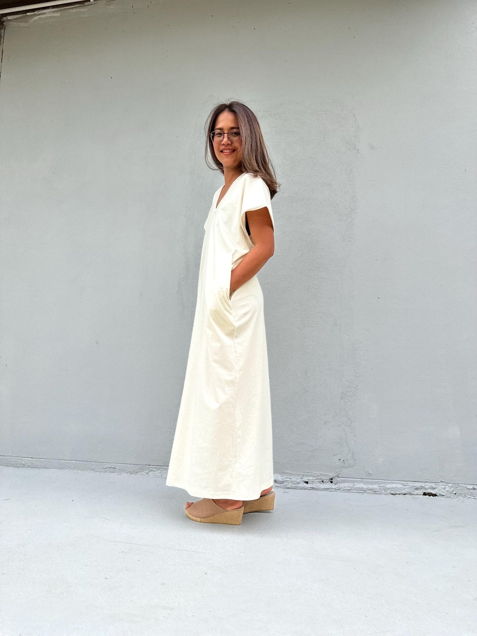 Mala Handworks Alisa Petite Cotton Kaftan in Cream
