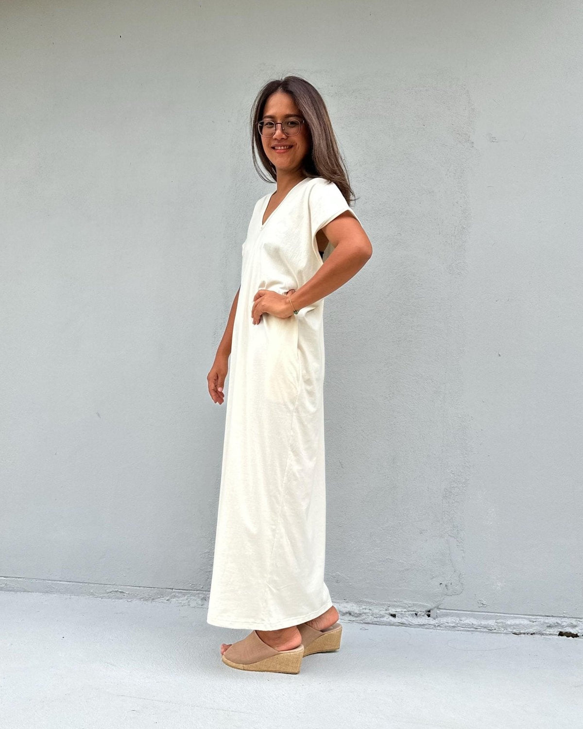 Mala Handworks 50 in Alisa Petite Cotton Kaftan in Cream