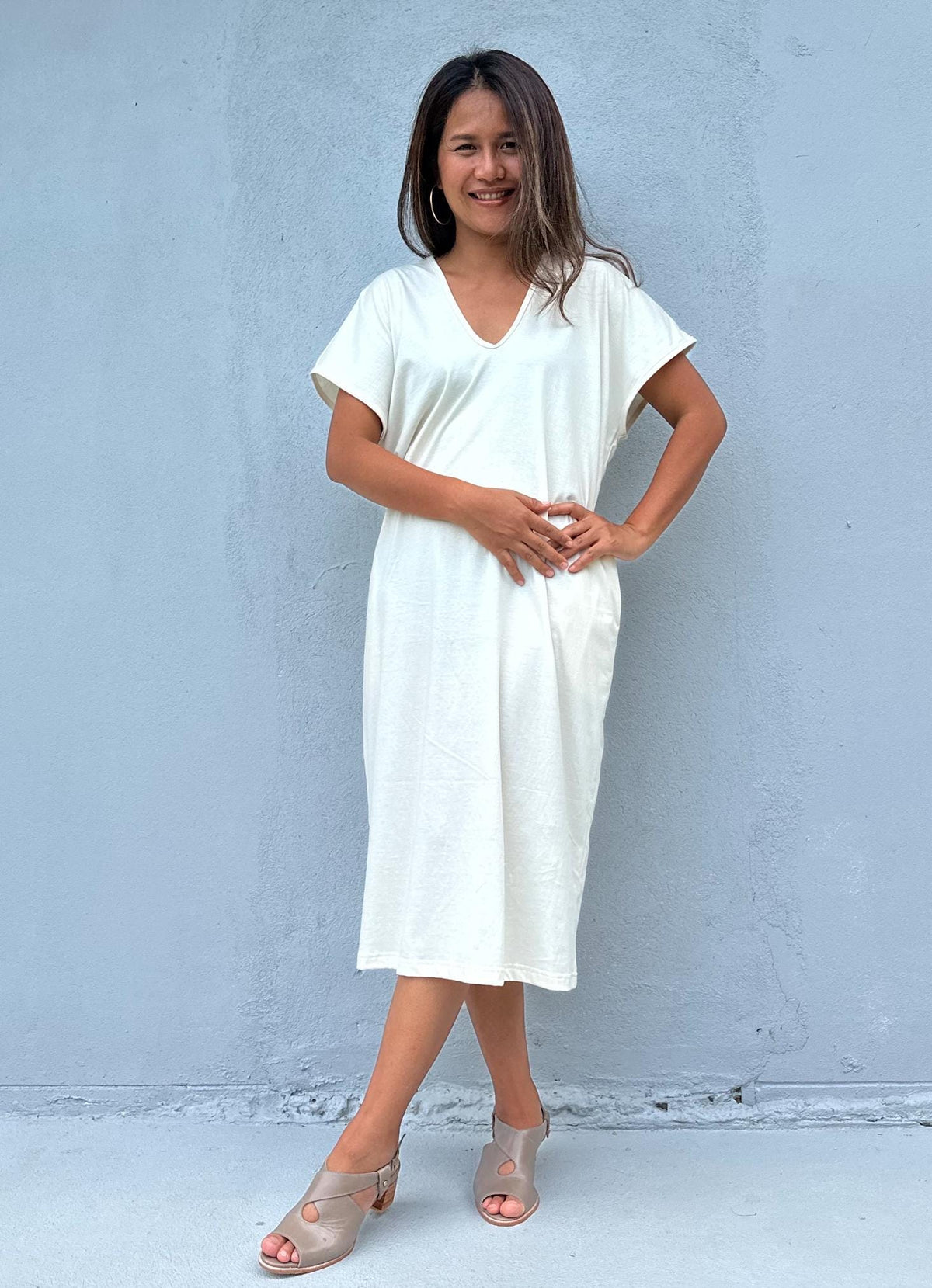 Mala Handworks Alisa Petite Cotton Kaftan in Cream