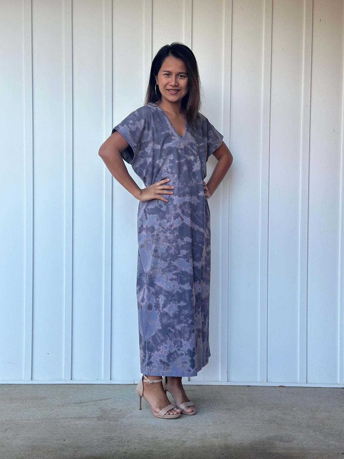 Mala Handworks Alisa Petite Cotton Kaftan in Dark Gray Tie Dye