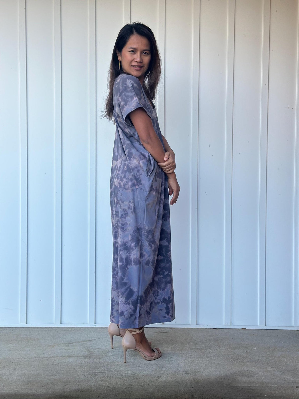 Mala Handworks Alisa Petite Cotton Kaftan in Dark Gray Tie Dye