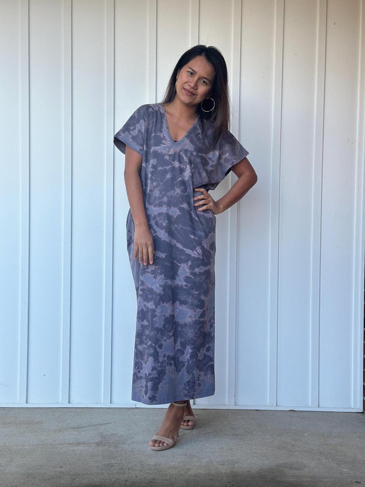 Mala Handworks Alisa Petite Cotton Kaftan in Dark Gray Tie Dye