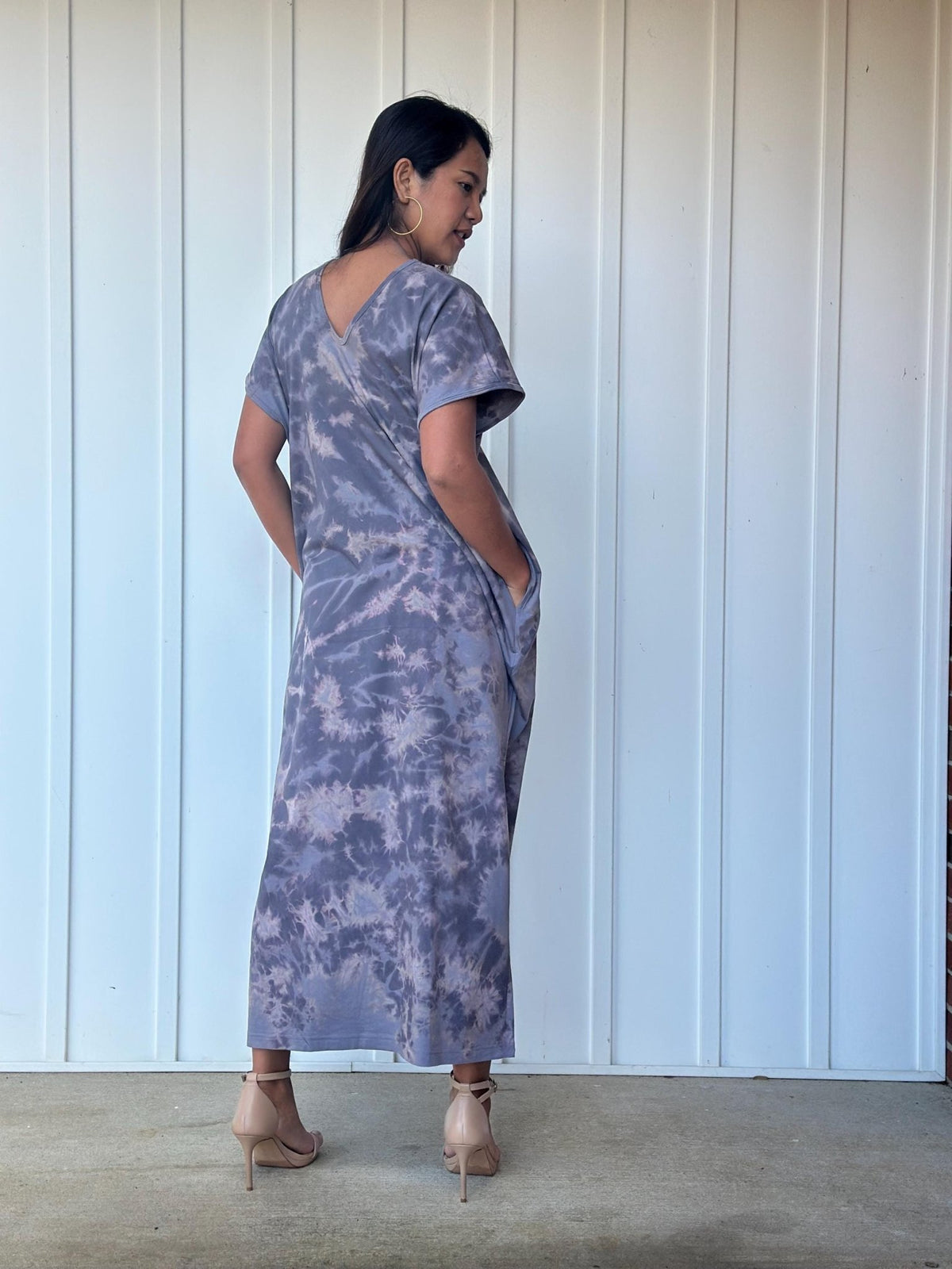 Mala Handworks Alisa Petite Cotton Kaftan in Dark Gray Tie Dye