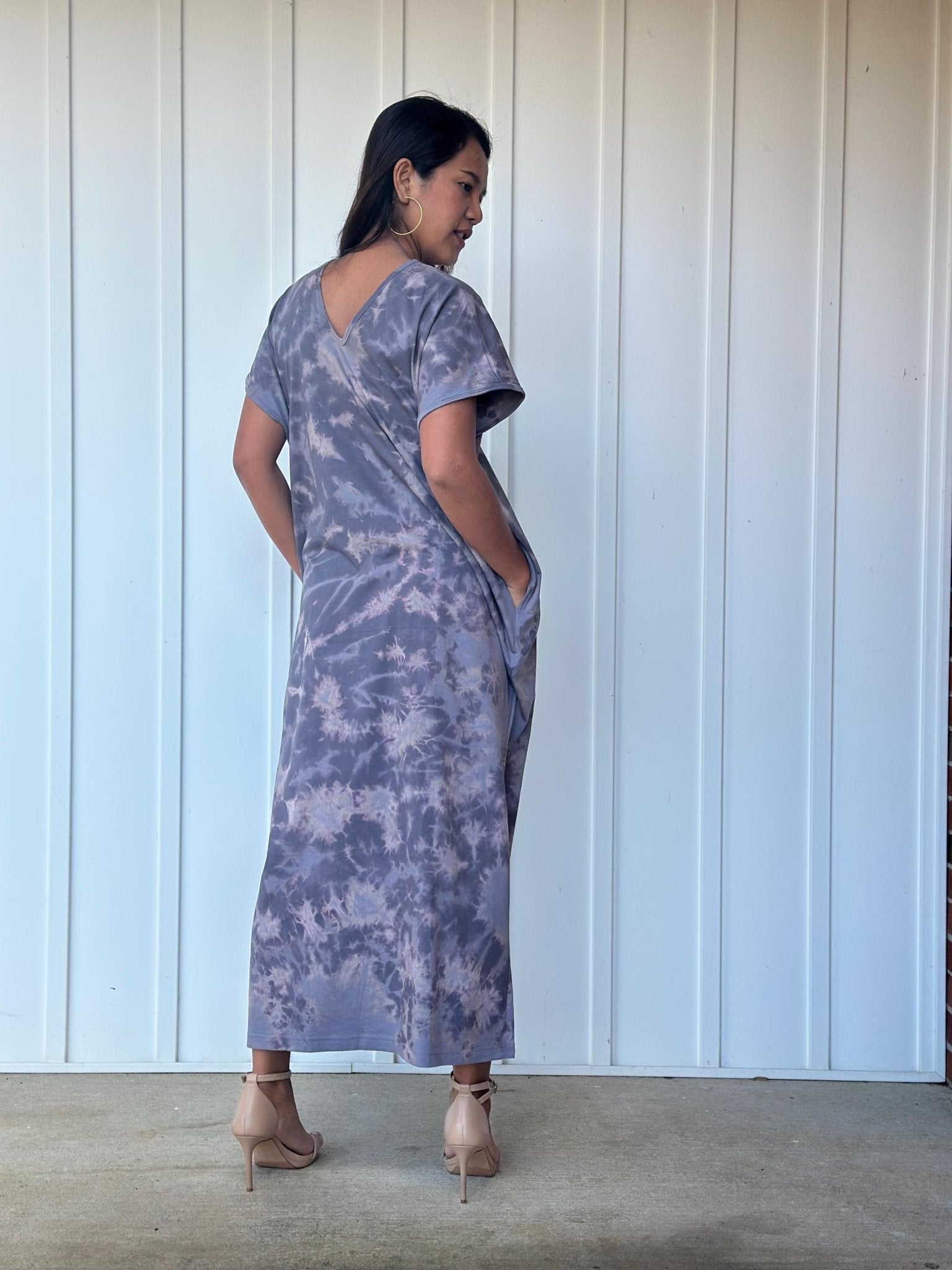Mala Handworks Alisa Petite Cotton Kaftan in Dark Gray Tie Dye