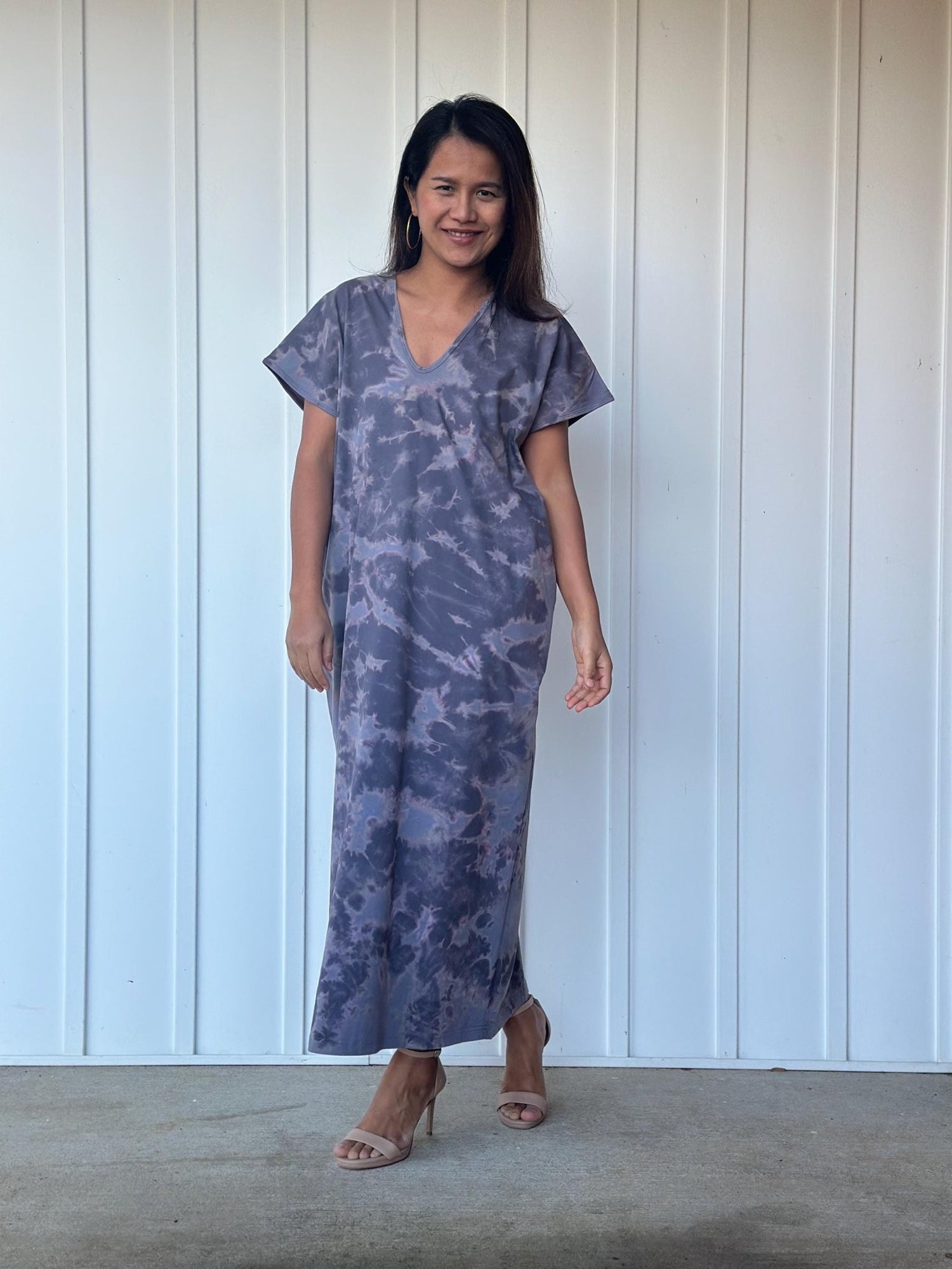 Mala Handworks Alisa Petite Cotton Kaftan in Dark Gray Tie Dye