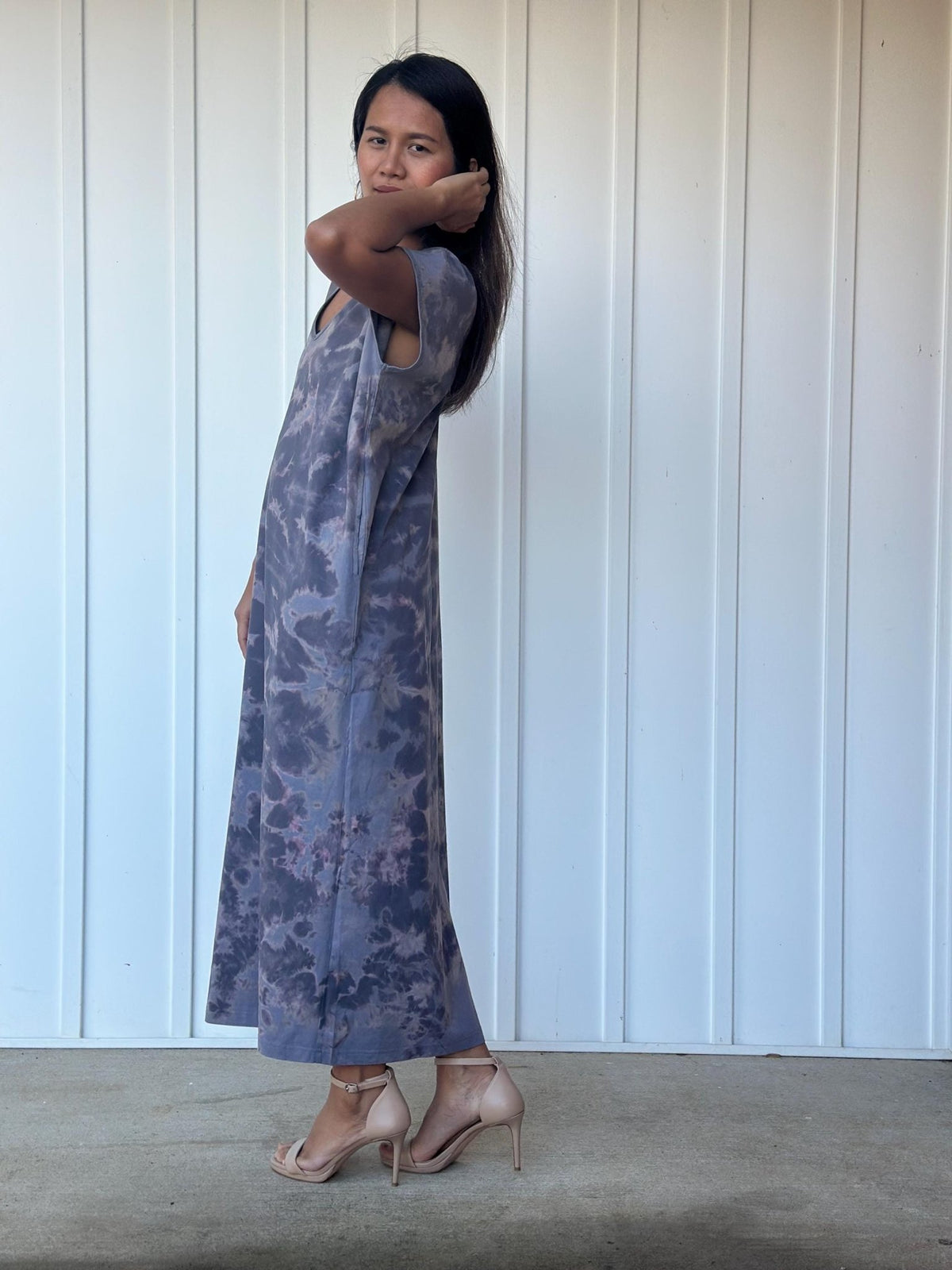 Mala Handworks Alisa Petite Cotton Kaftan in Dark Gray Tie Dye