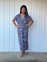 Mala Handworks Alisa Petite Cotton Kaftan in Dark Gray Tie Dye