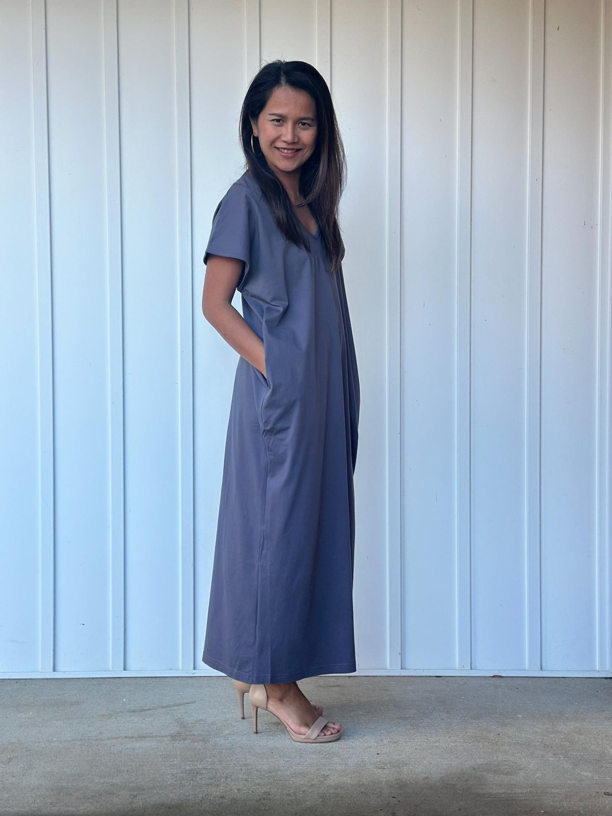 Mala Handworks Alisa Petite Cotton Kaftan in Dark Gray