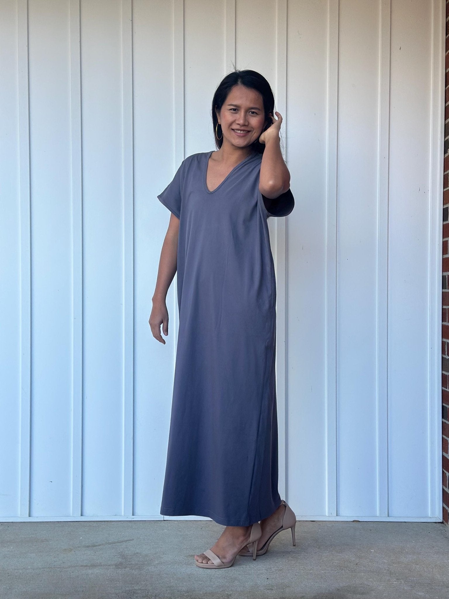 Mala Handworks Alisa Petite Cotton Kaftan in Dark Gray