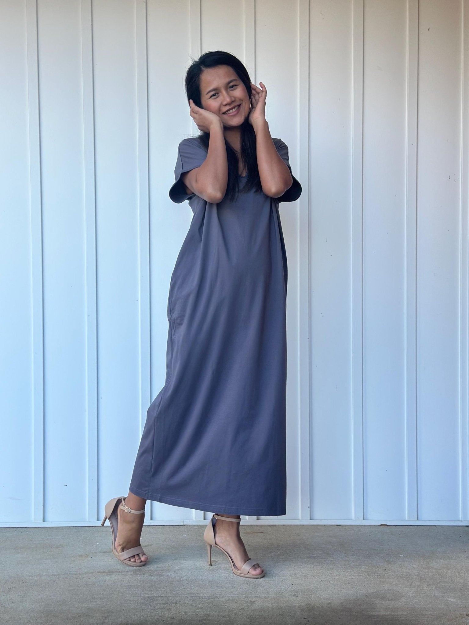 Mala Handworks Alisa Petite Cotton Kaftan in Dark Gray