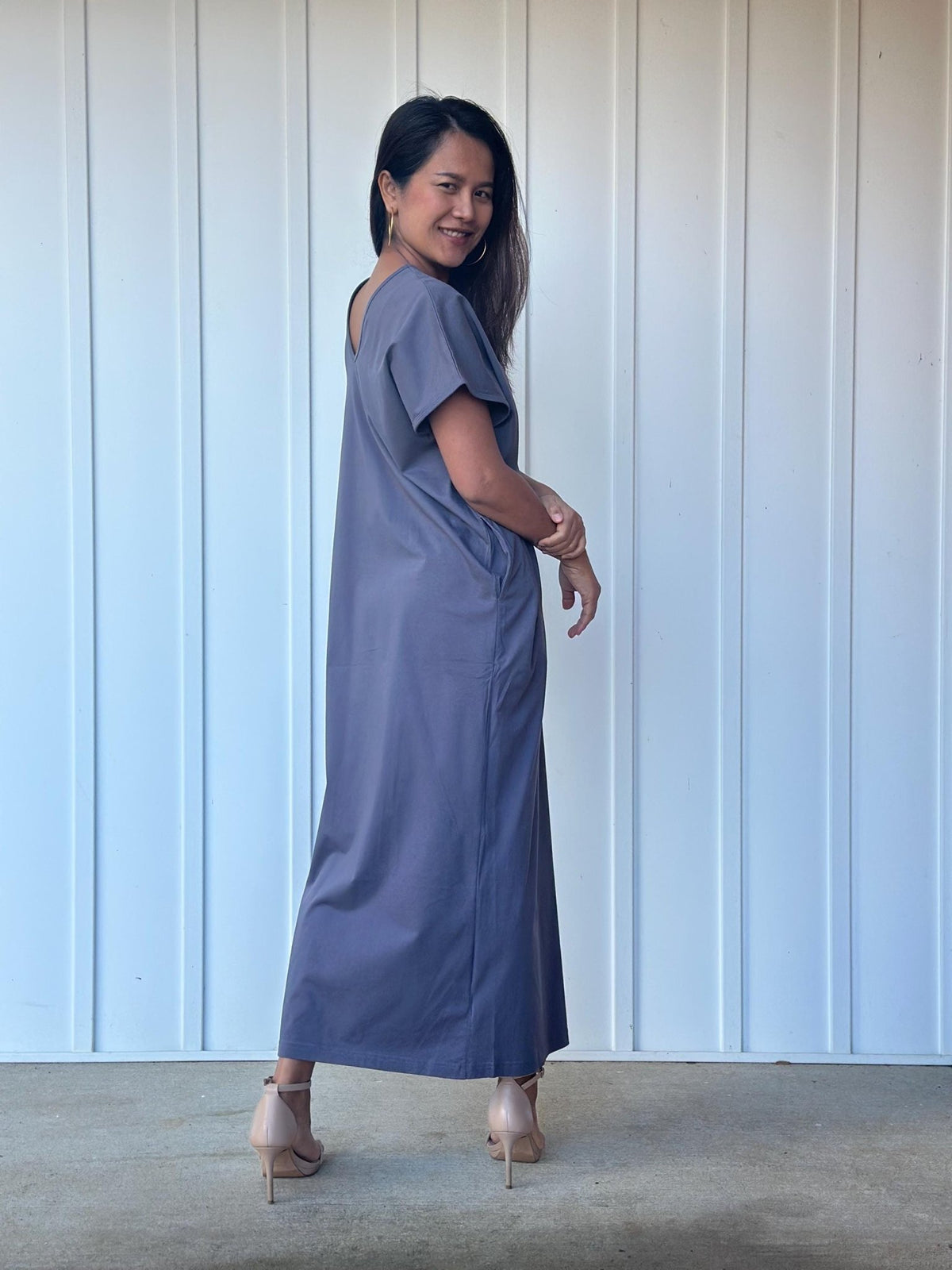 Mala Handworks Alisa Petite Cotton Kaftan in Dark Gray