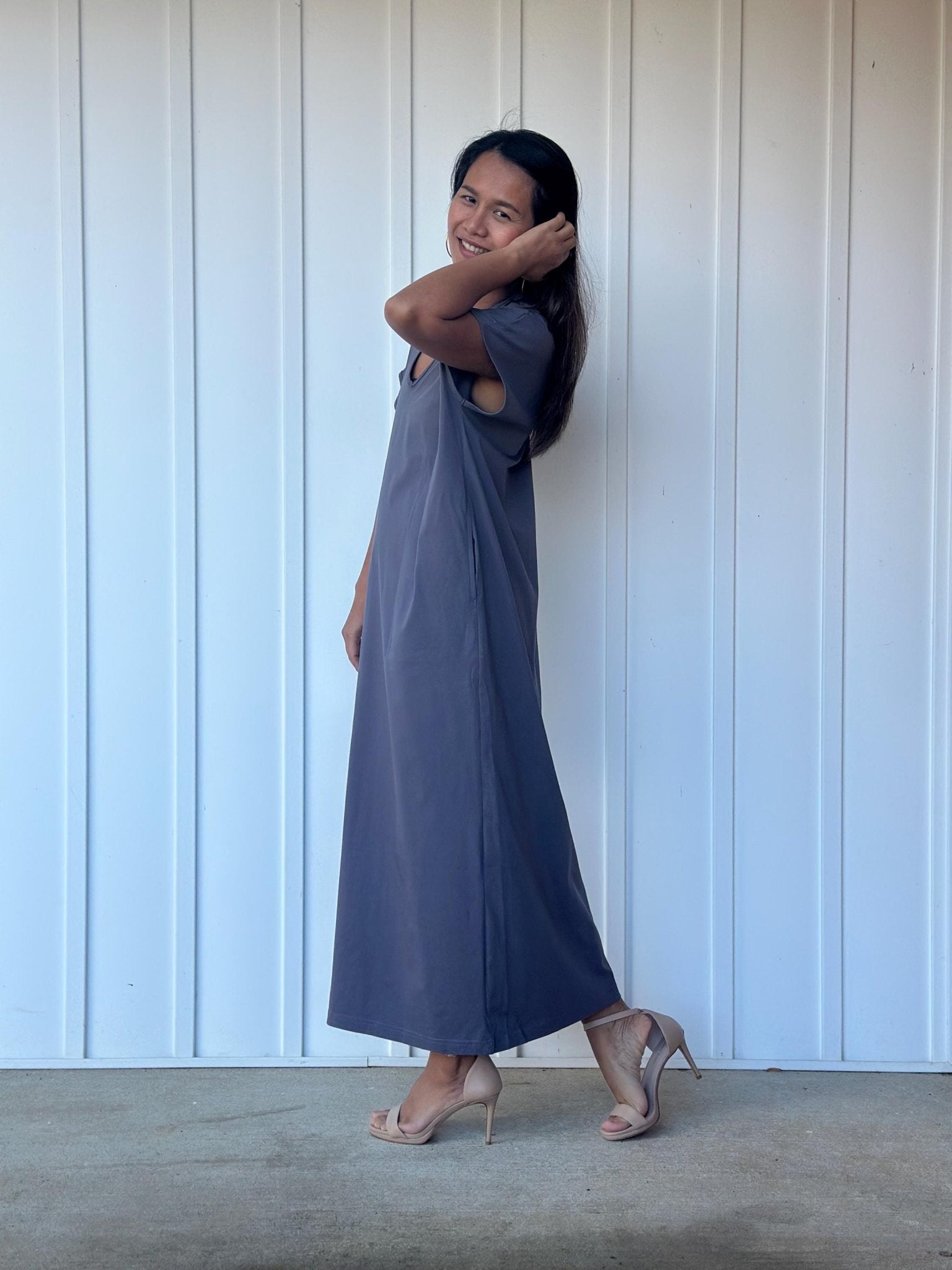 Mala Handworks Alisa Petite Cotton Kaftan in Dark Gray