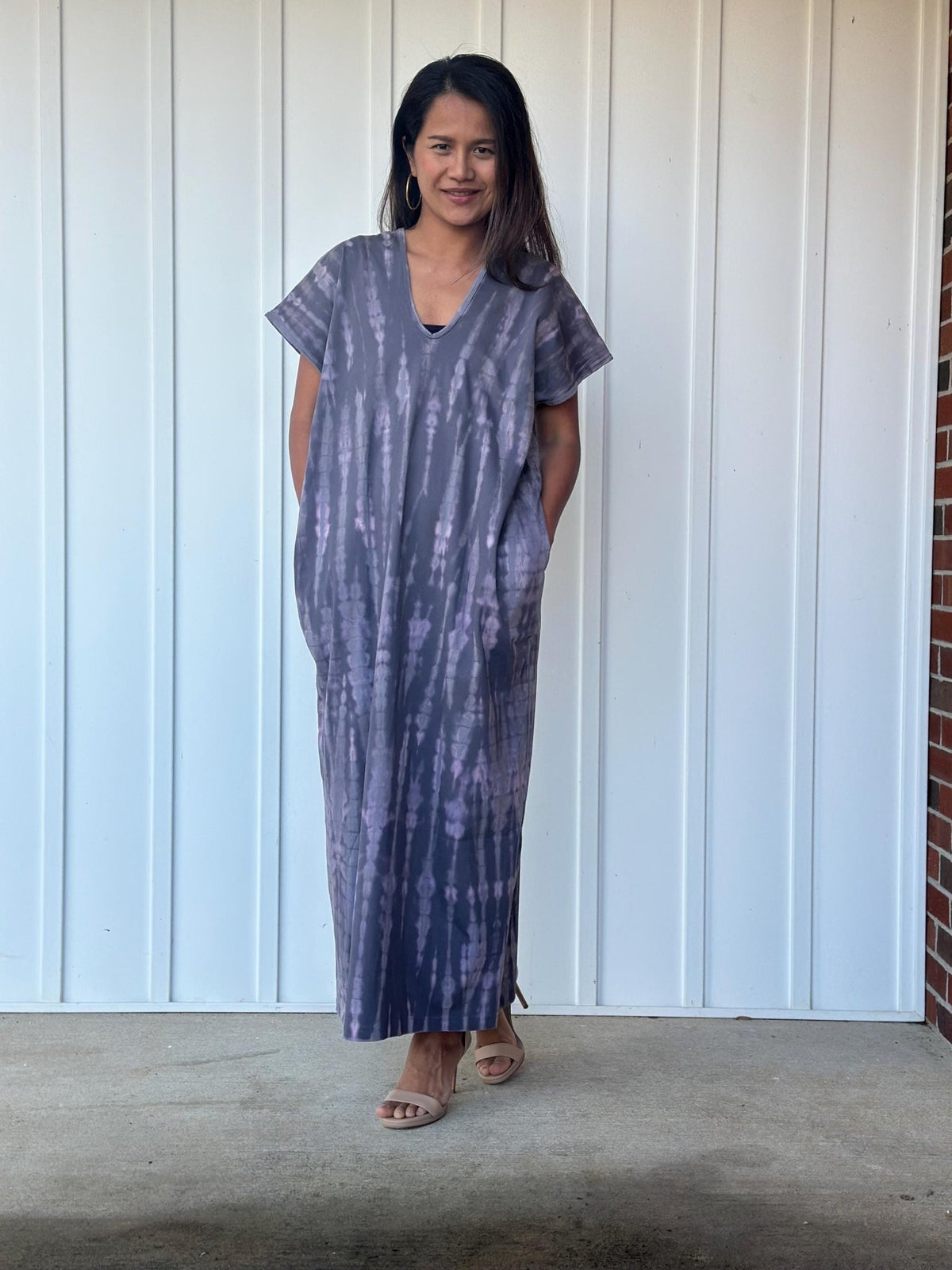 Mala Handworks Alisa Petite Cotton Kaftan in Dark Lavender Tie Dye