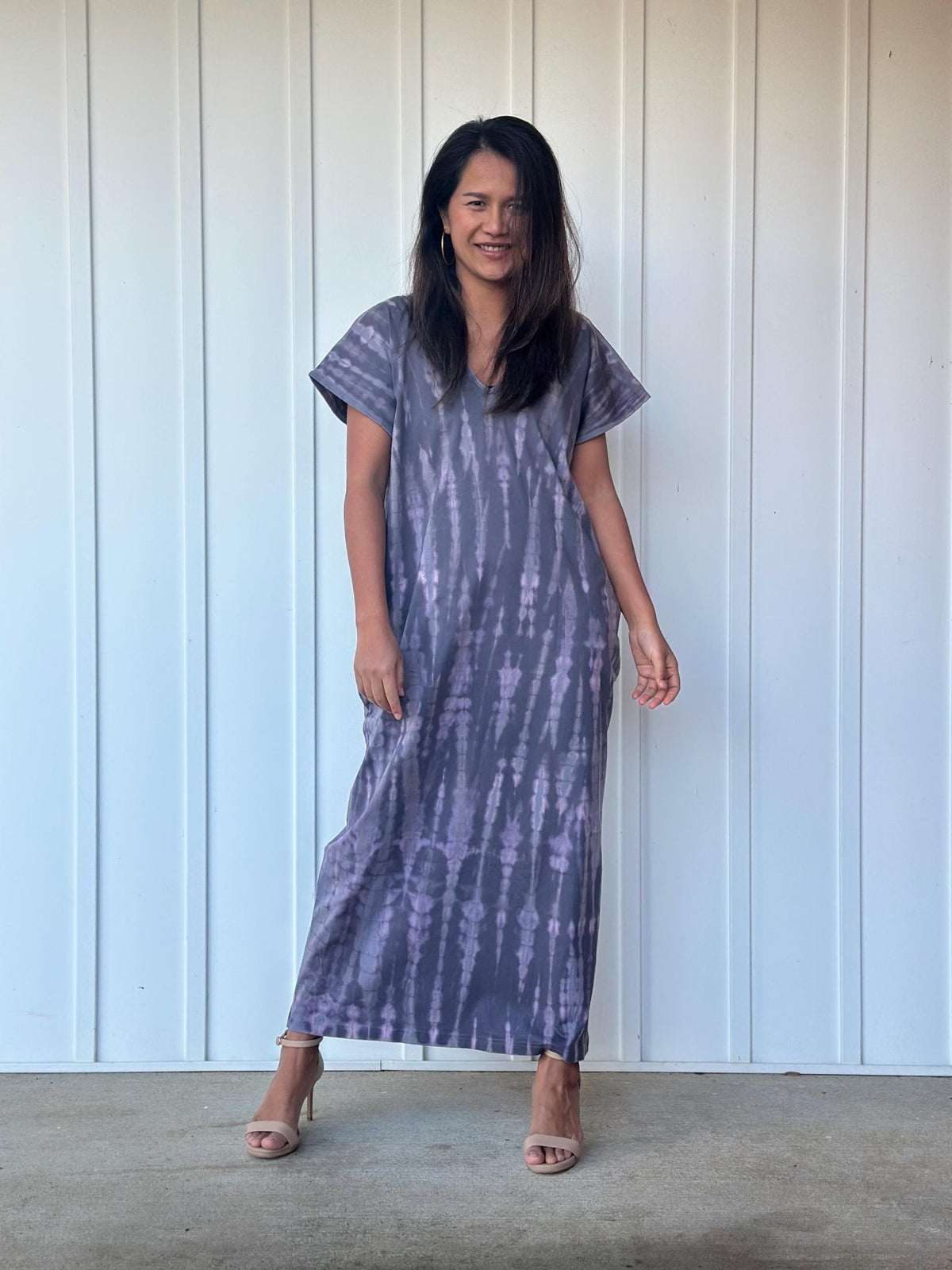 Mala Handworks Alisa Petite Cotton Kaftan in Dark Lavender Tie Dye