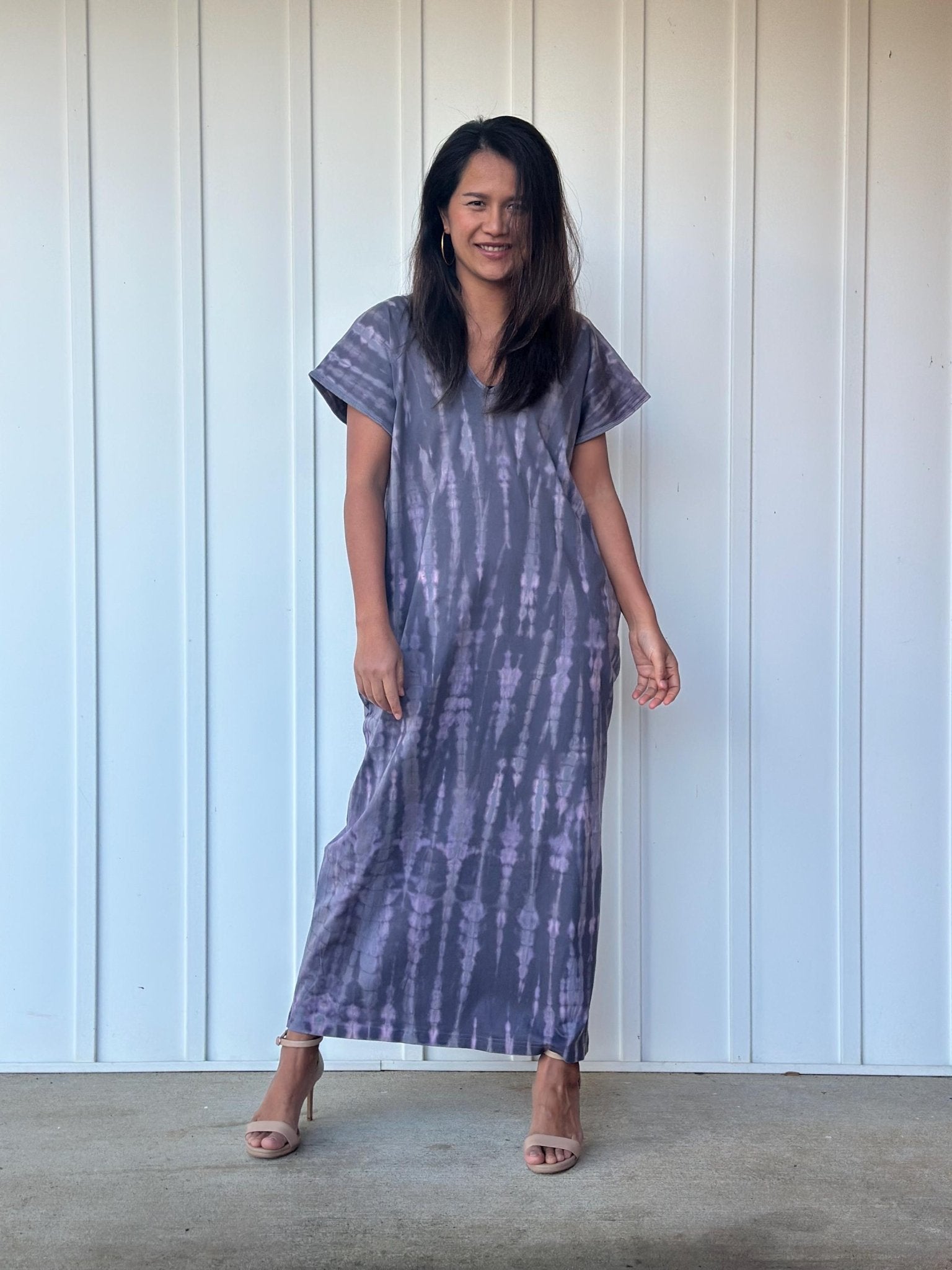 Mala Handworks Alisa Petite Cotton Kaftan in Dark Lavender Tie Dye