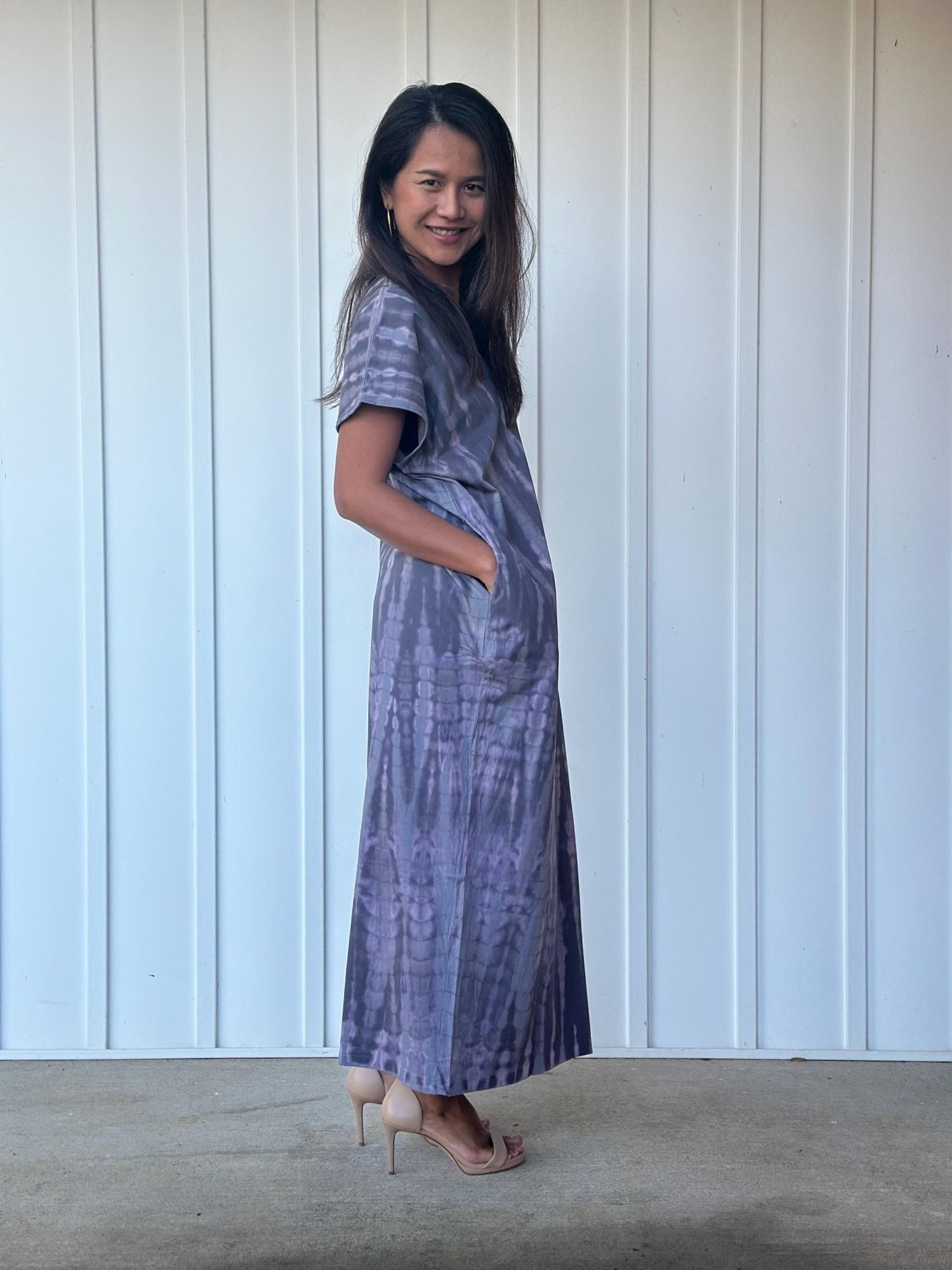 Mala Handworks Alisa Petite Cotton Kaftan in Dark Lavender Tie Dye