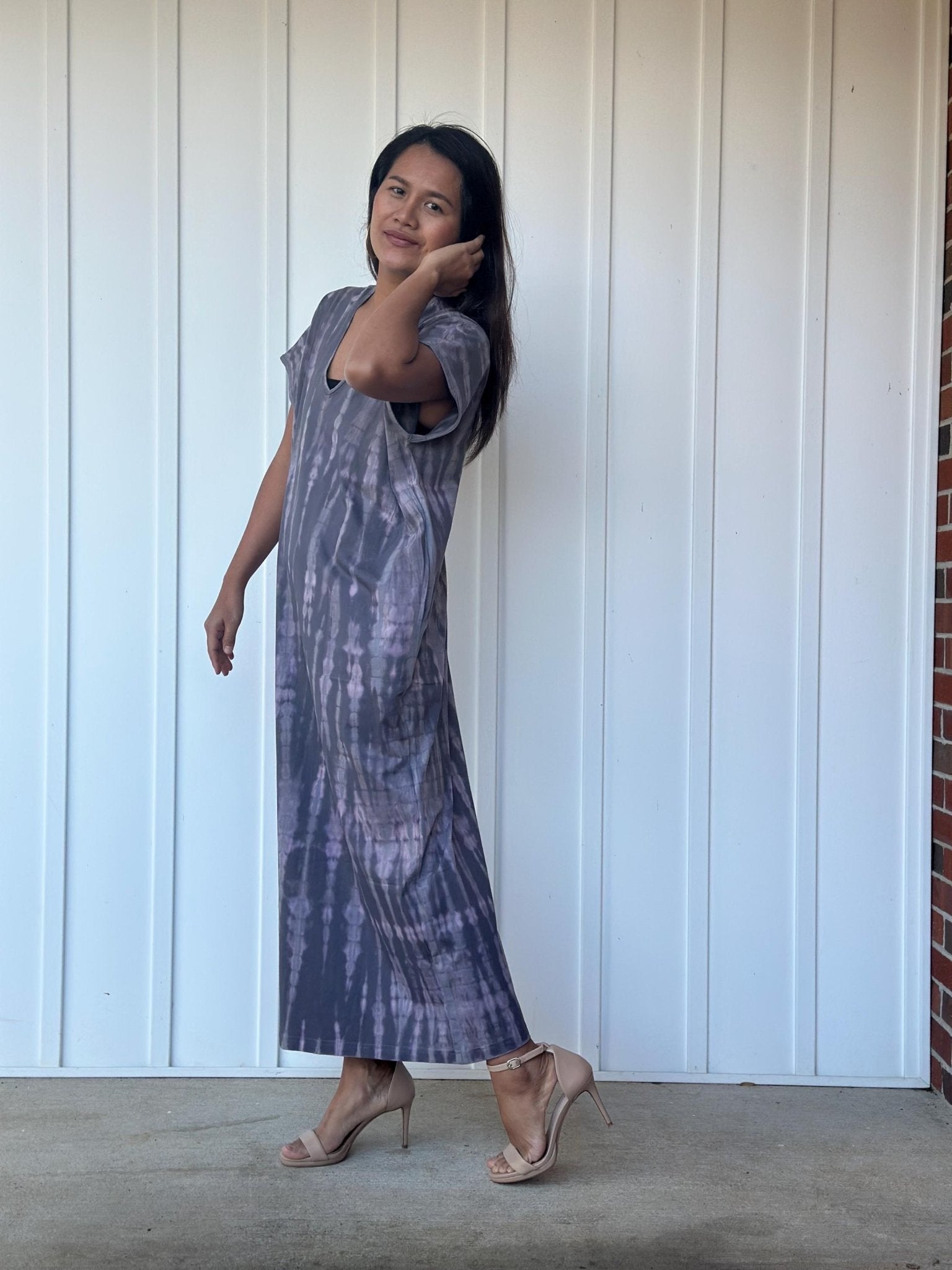 Mala Handworks Alisa Petite Cotton Kaftan in Dark Lavender Tie Dye