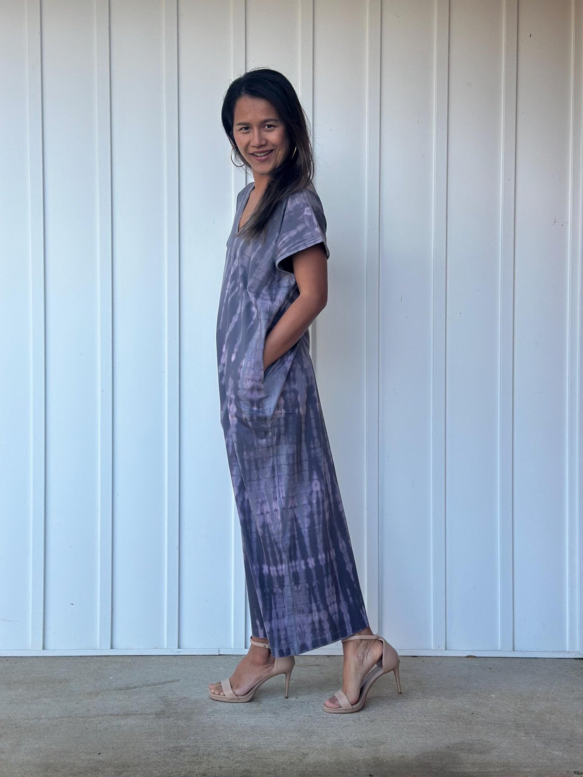 Mala Handworks Alisa Petite Cotton Kaftan in Dark Lavender Tie Dye