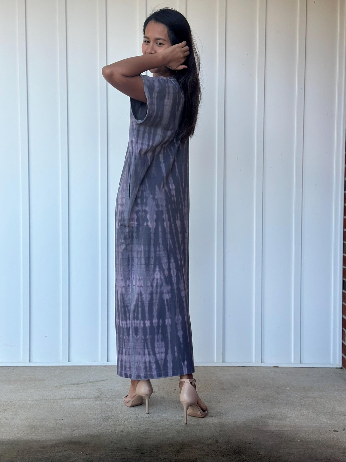 Mala Handworks Alisa Petite Cotton Kaftan in Dark Lavender Tie Dye