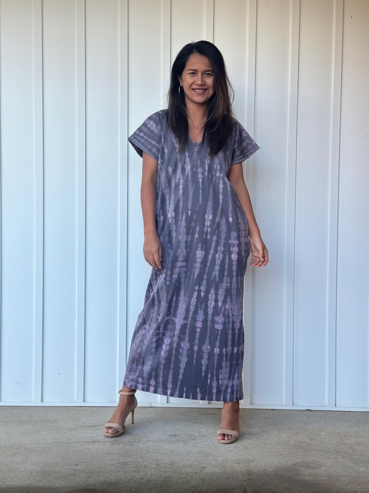 Mala Handworks Alisa Petite Cotton Kaftan in Dark Lavender Tie Dye