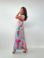 Mala Handworks Alisa Petite Cotton Kaftan in Gray Rainbow Tie Dye