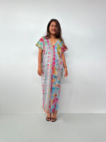 Mala Handworks Alisa Petite Cotton Kaftan in Gray Rainbow Tie Dye