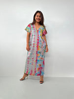 Mala Handworks Alisa Petite Cotton Kaftan in Gray Rainbow Tie Dye