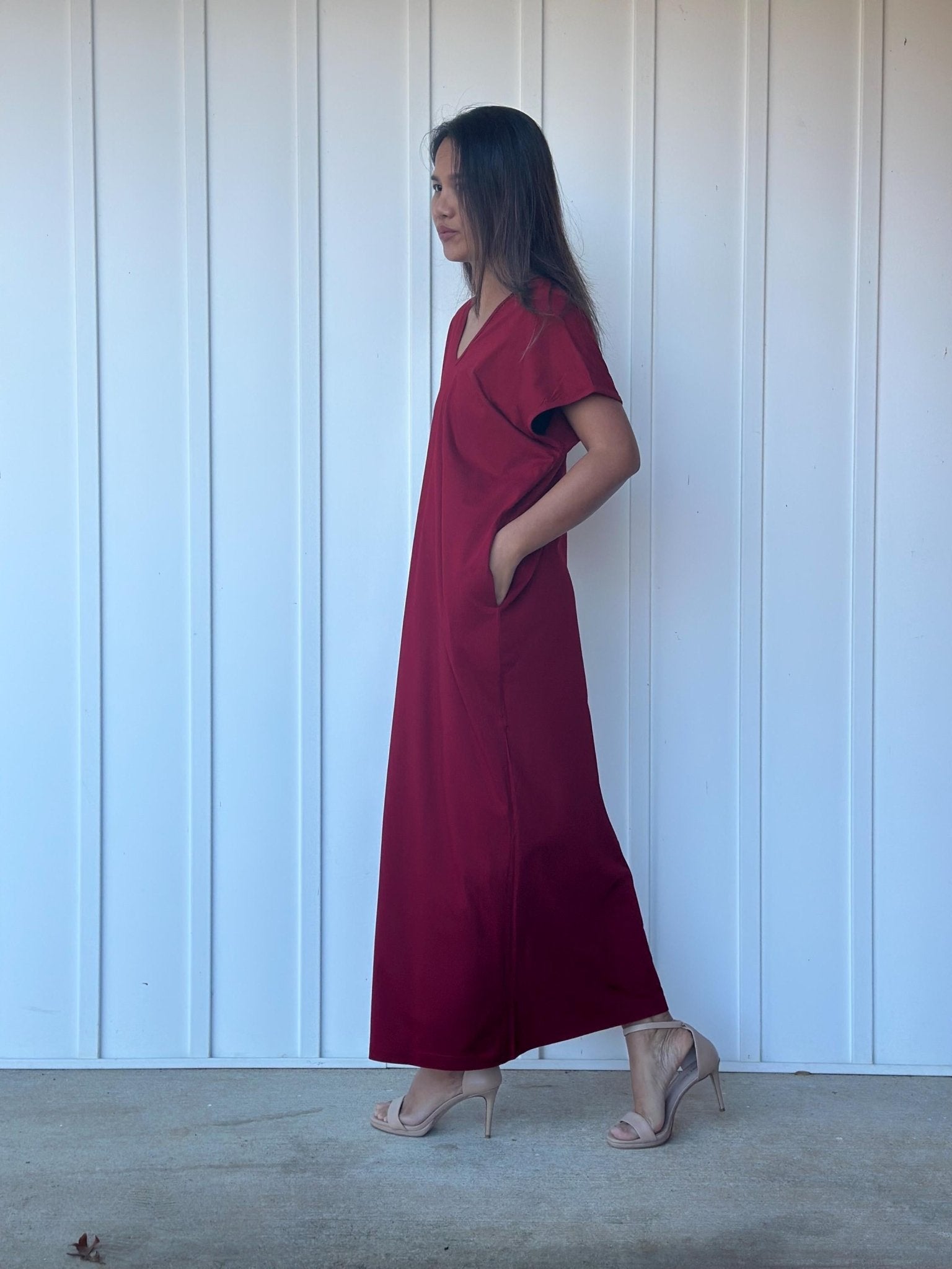 Mala Handworks Alisa Petite Cotton Kaftan in Merlot