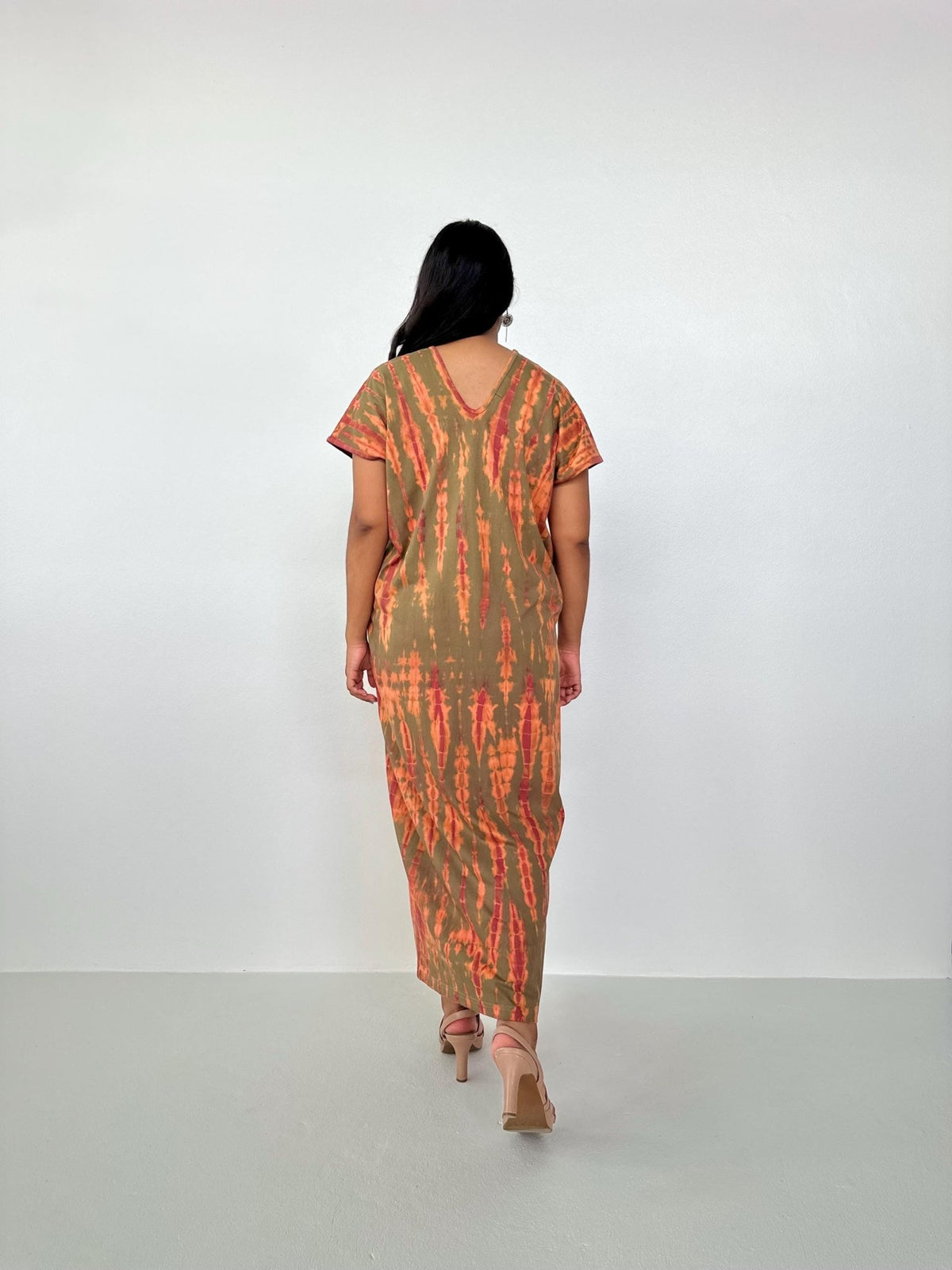 Mala Handworks Alisa Petite Cotton Kaftan in Olive and Orange Tie Dye