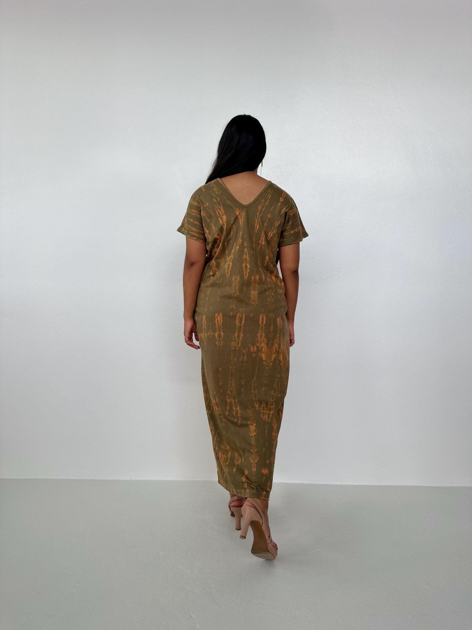 Mala Handworks Alisa Petite Cotton Kaftan in Olive Tie Dye