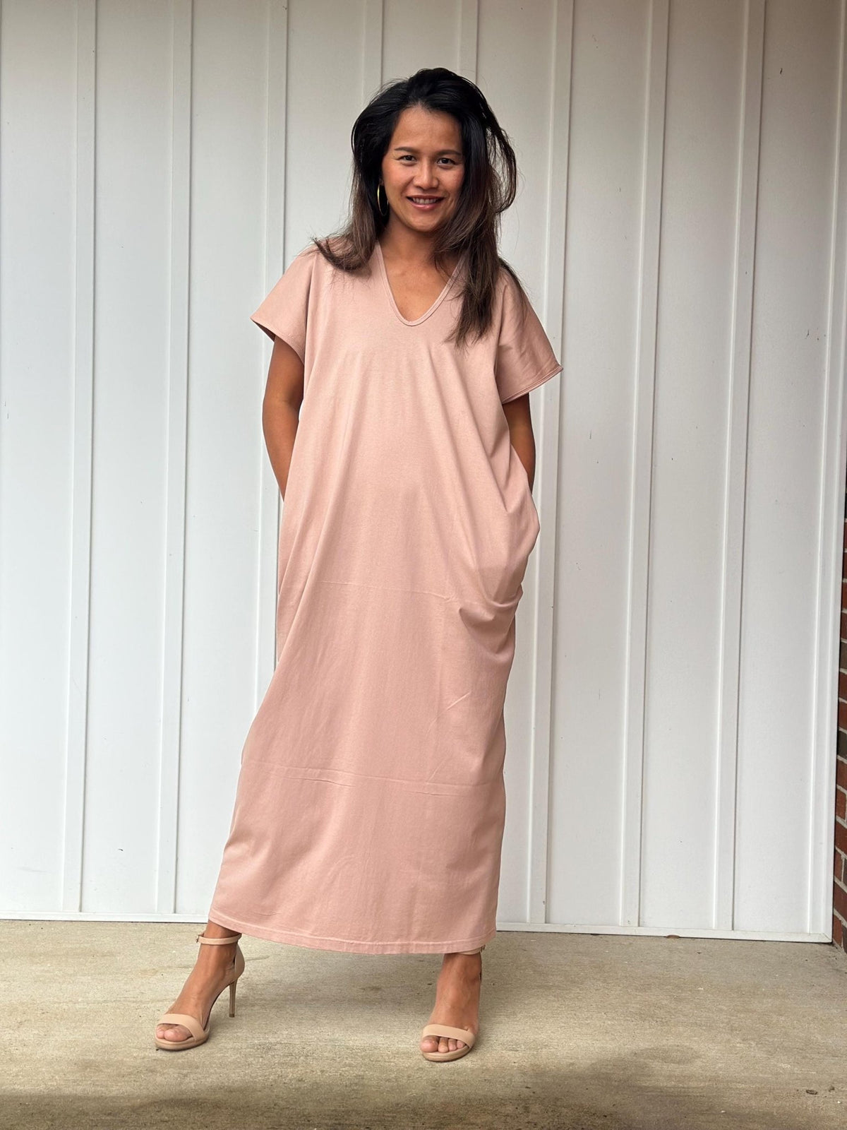 Mala Handworks Alisa Petite Cotton Kaftan in Peach