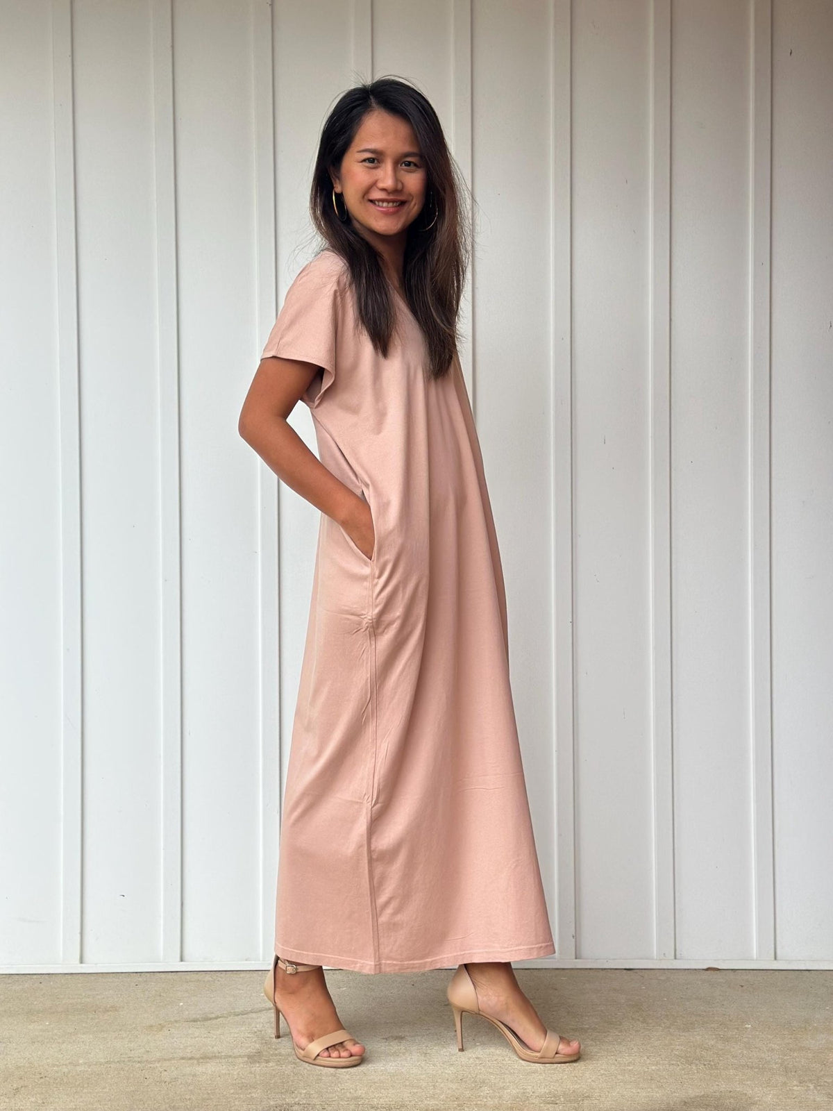 Mala Handworks Alisa Petite Cotton Kaftan in Peach