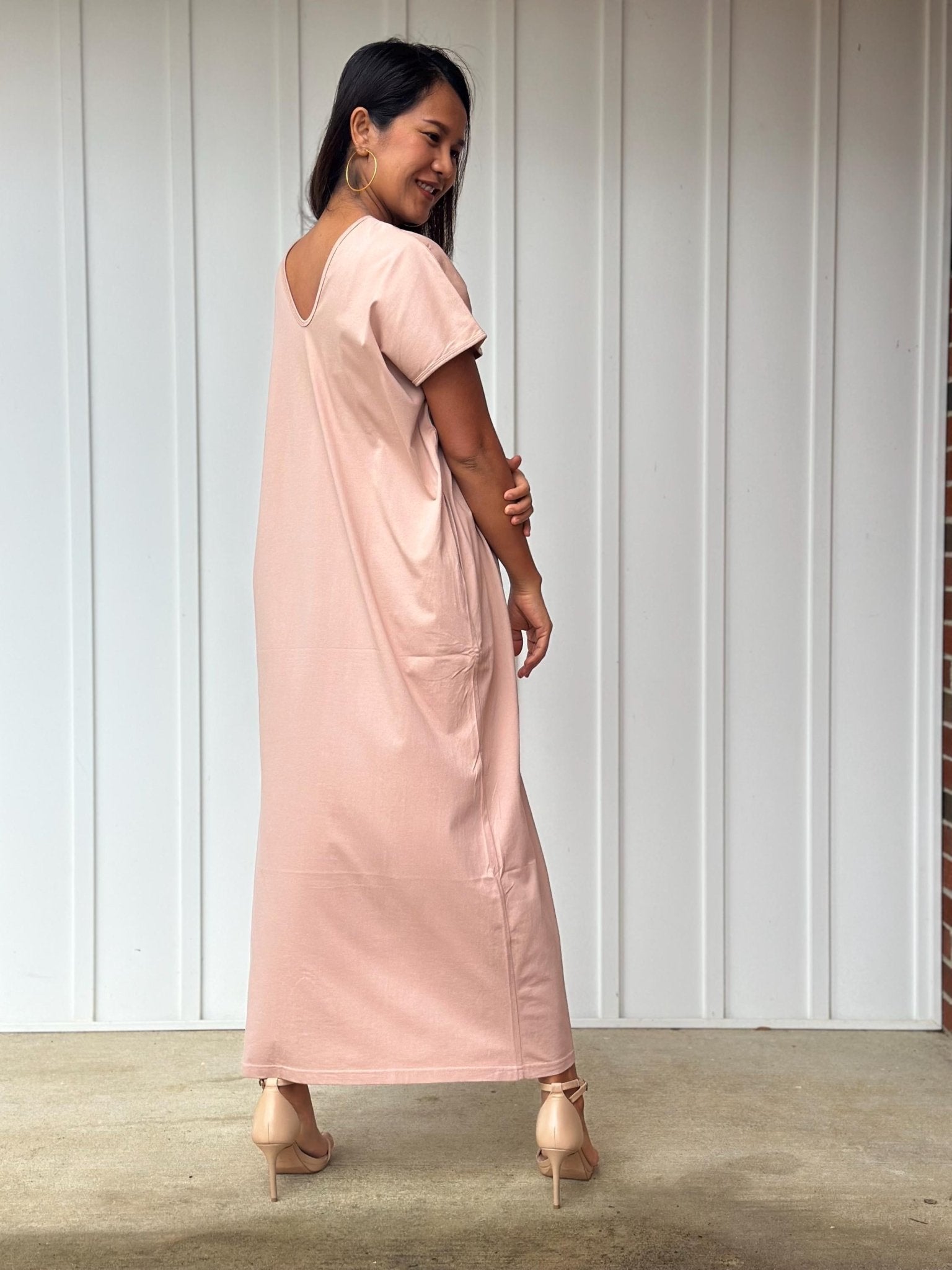 Mala Handworks Alisa Petite Cotton Kaftan in Peach