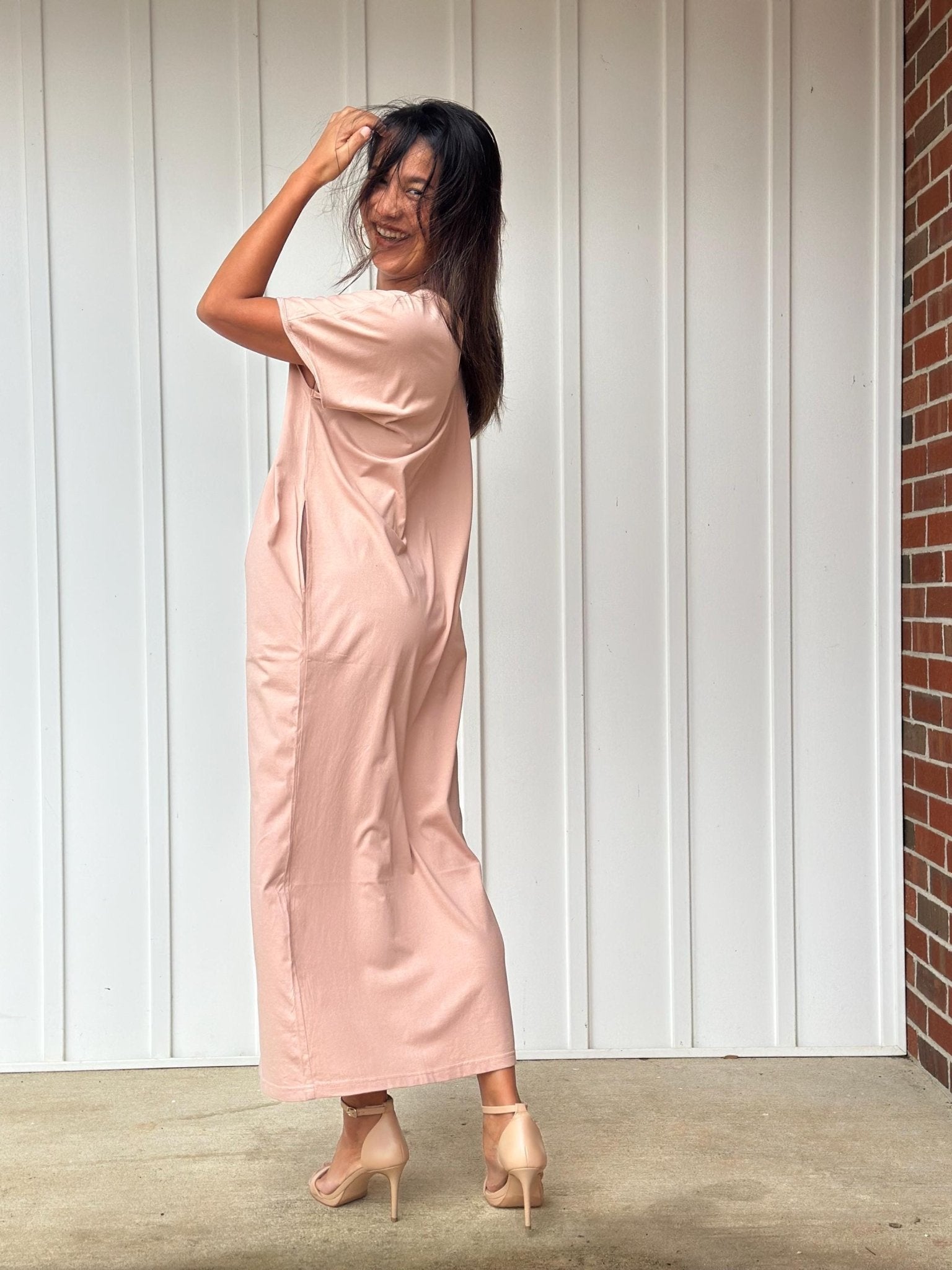 Mala Handworks Alisa Petite Cotton Kaftan in Peach
