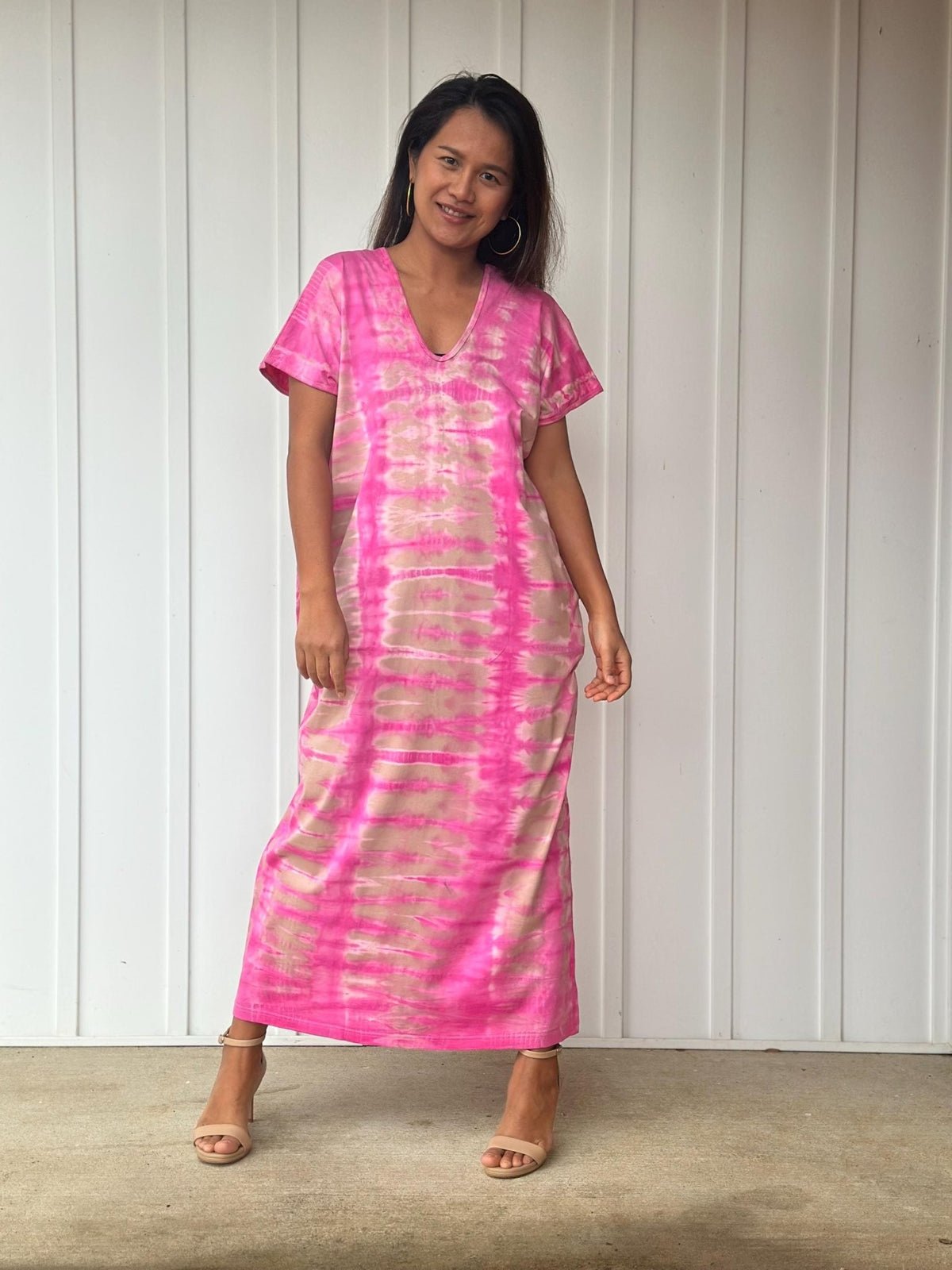 Mala Handworks Alisa Petite Cotton Kaftan in Pink Tie Dye