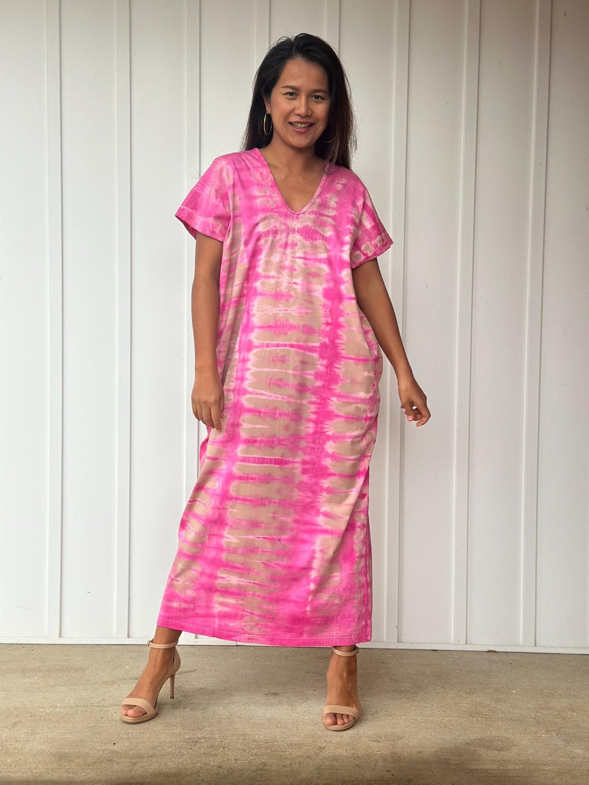 Mala Handworks Alisa Petite Cotton Kaftan in Pink Tie Dye