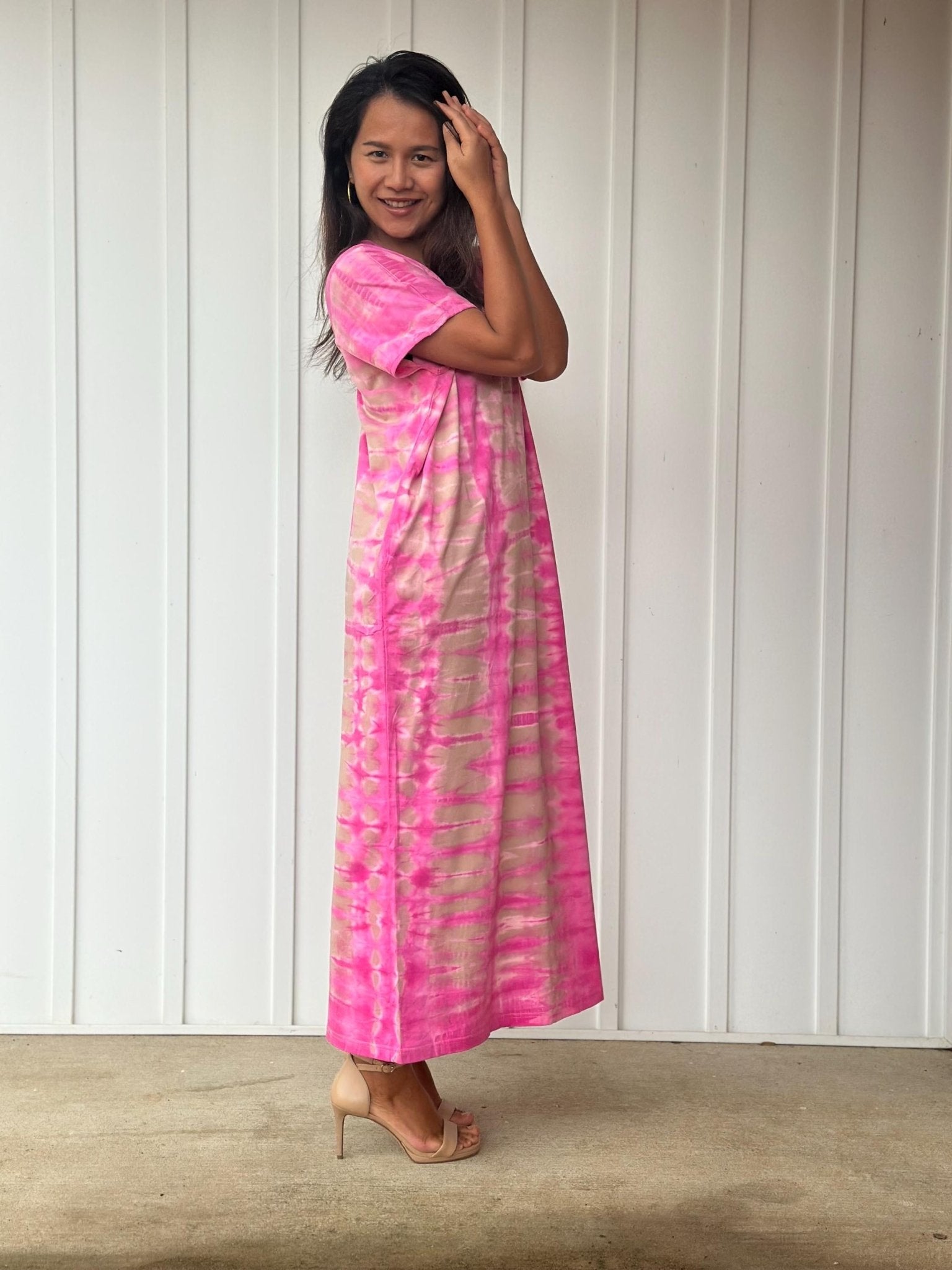 Mala Handworks Alisa Petite Cotton Kaftan in Pink Tie Dye