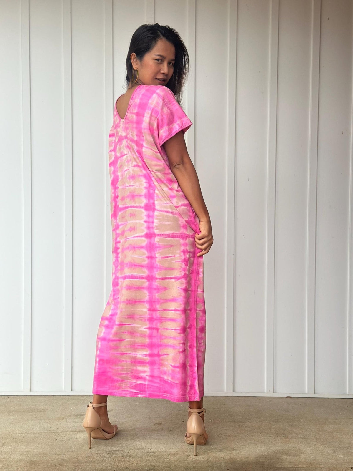 Mala Handworks Alisa Petite Cotton Kaftan in Pink Tie Dye