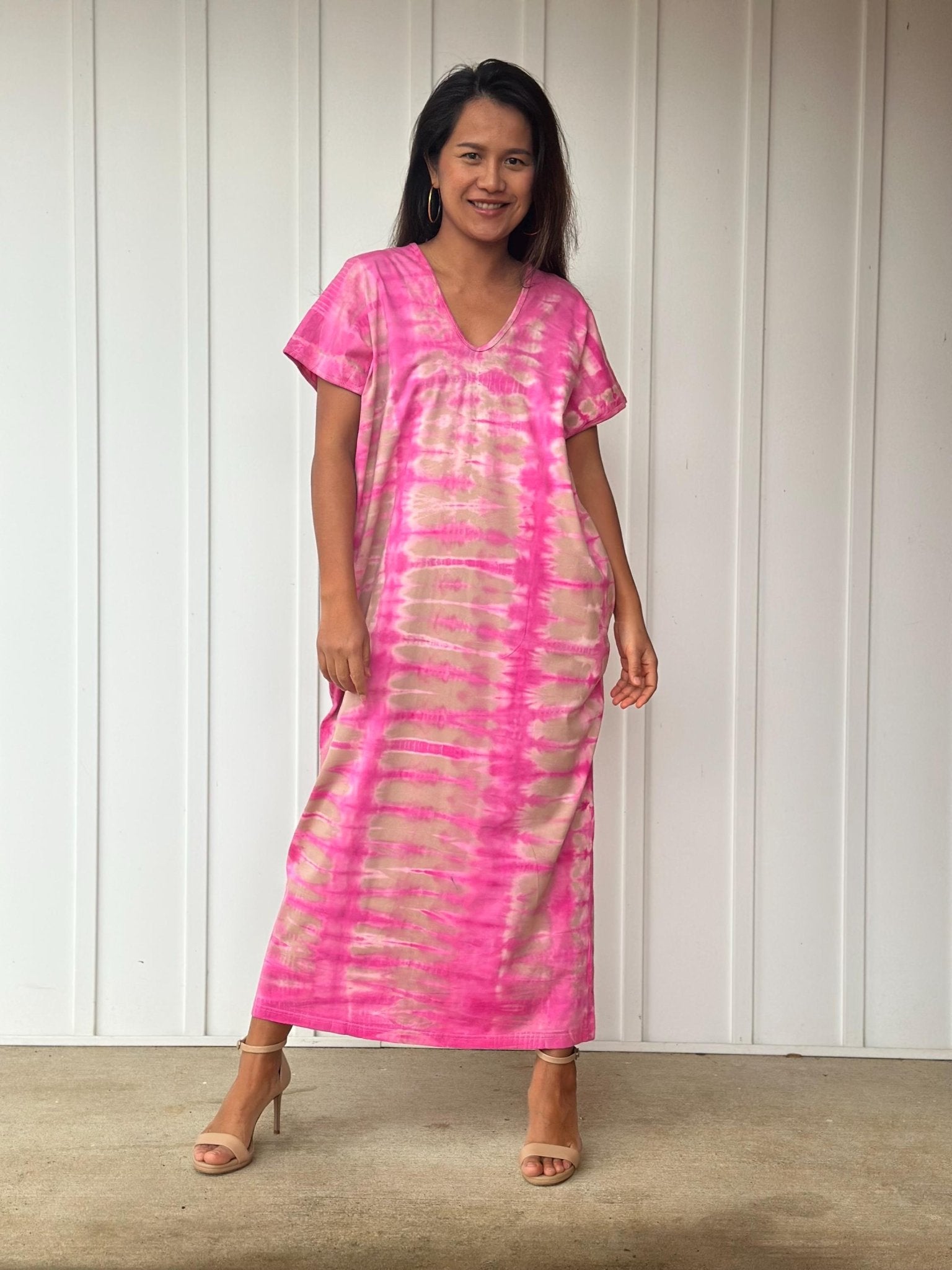Mala Handworks Alisa Petite Cotton Kaftan in Pink Tie Dye