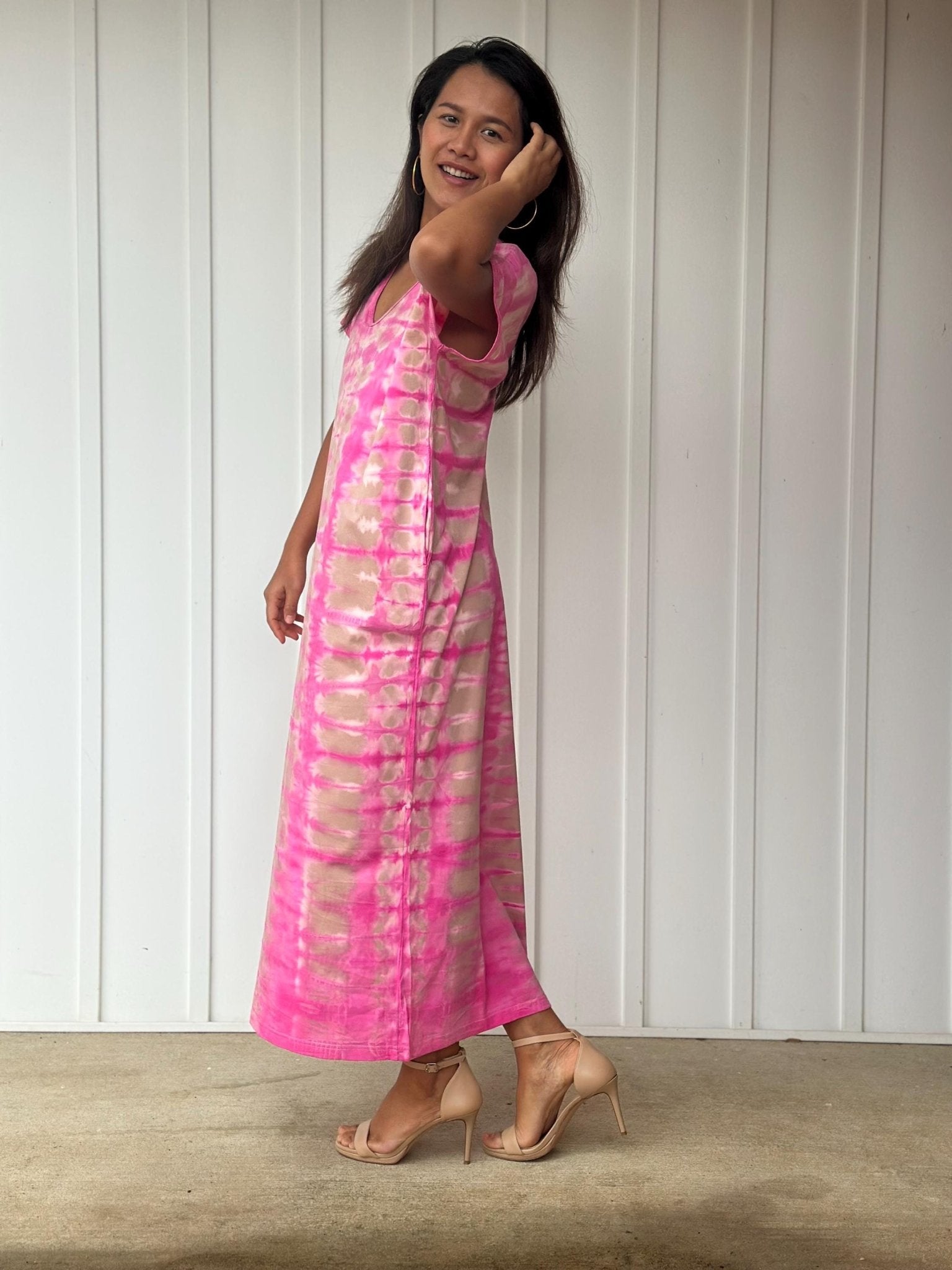 Mala Handworks Alisa Petite Cotton Kaftan in Pink Tie Dye