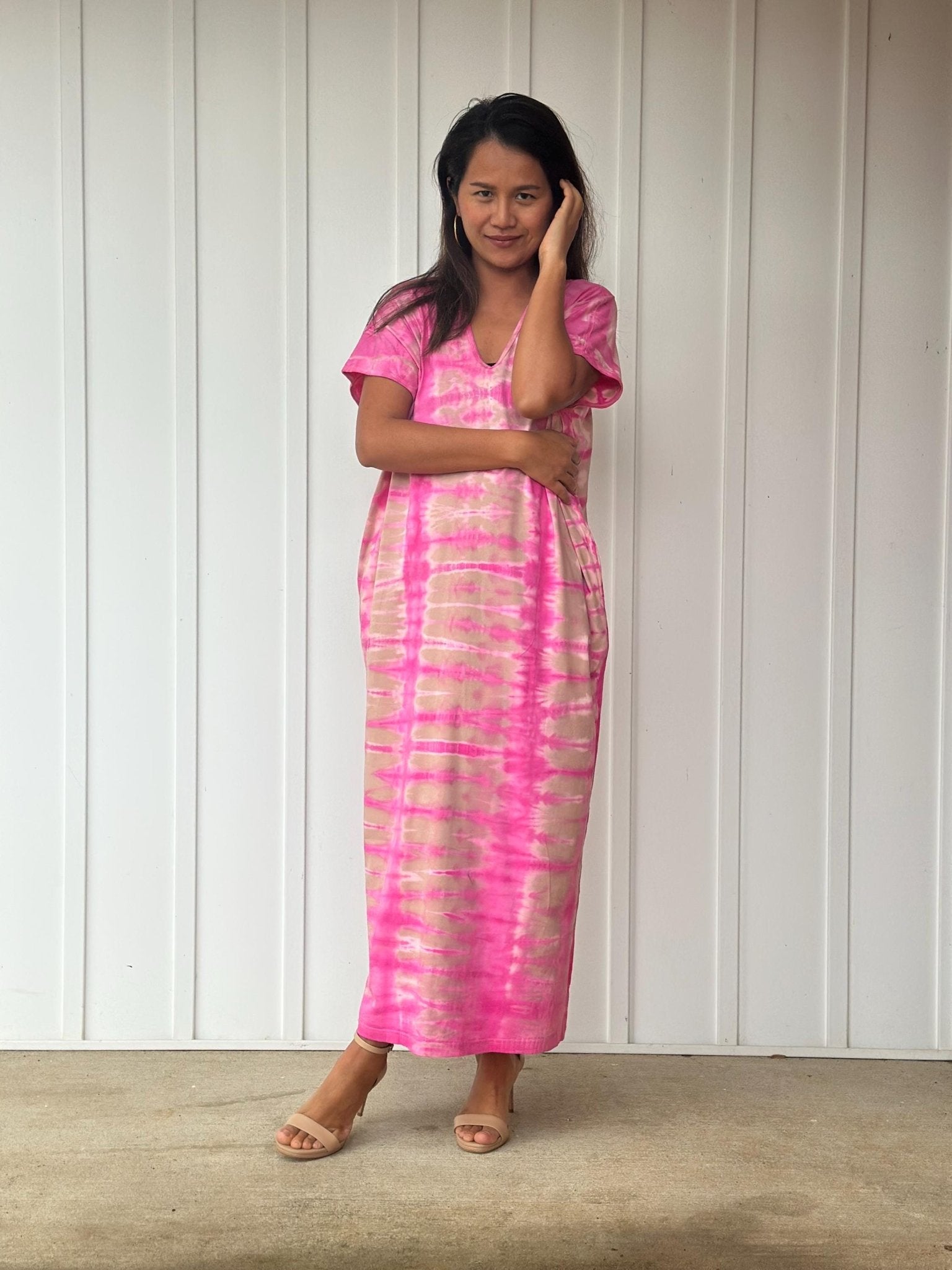 Mala Handworks Alisa Petite Cotton Kaftan in Pink Tie Dye