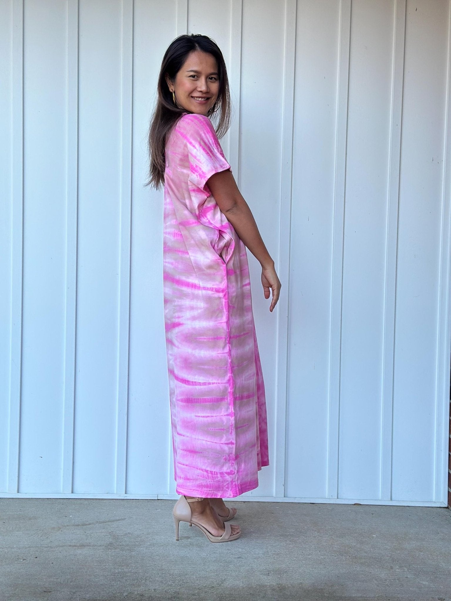 Mala Handworks Alisa Petite Cotton Kaftan in Pink Tie Dye