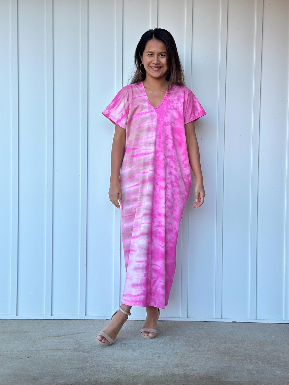 Mala Handworks Alisa Petite Cotton Kaftan in Pink Tie Dye