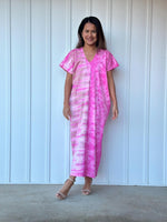 Mala Handworks Alisa Petite Cotton Kaftan in Pink Tie Dye
